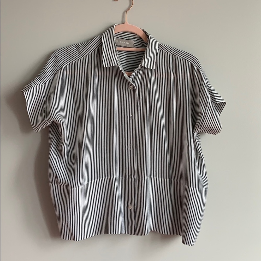 Everlane black and white striped silk blouse